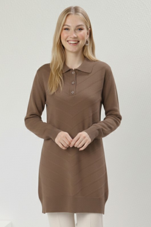 Desenli Tesettür Elbise N3304 Vizon