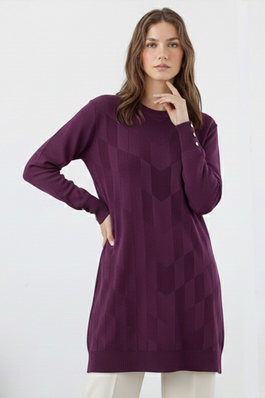 Desenli Tunik N3293 Bordo