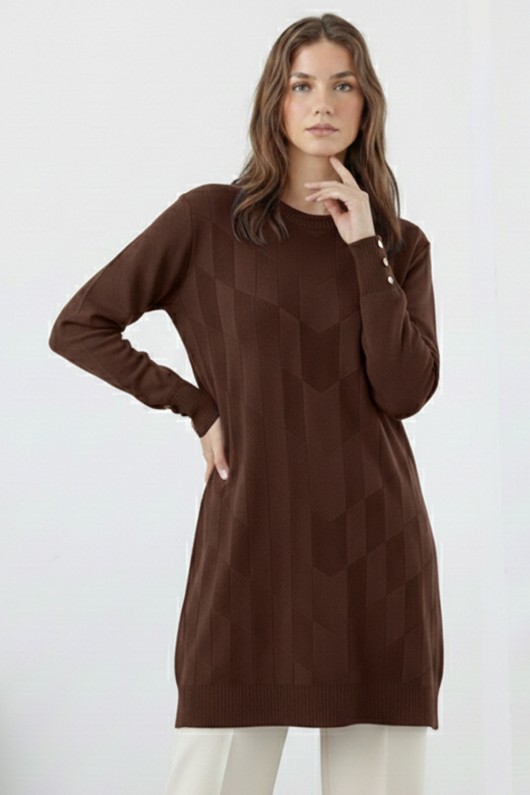 Desenli Tunik N3293 Kahverengi