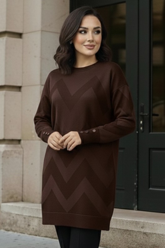Desenli Tunik N3183 Kahverengi