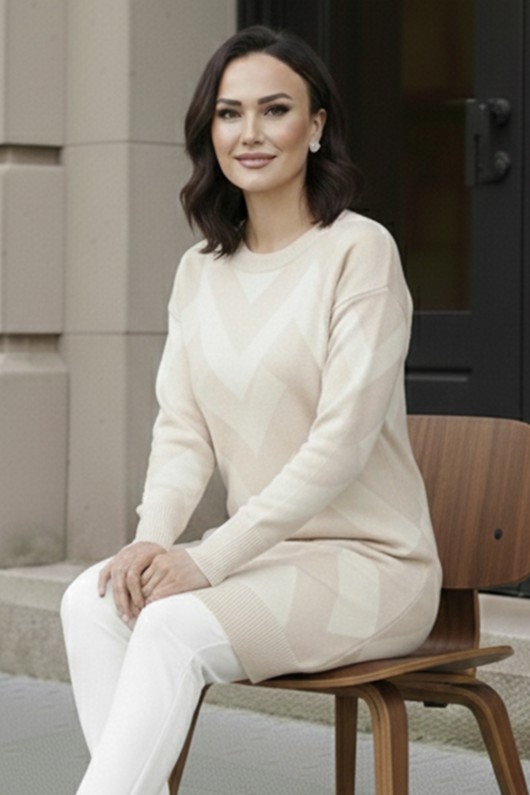 Desenli Tunik N3183 Taş Rengi