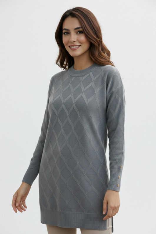 Desenli Tunik N3288 Gri