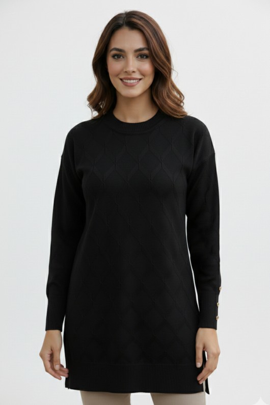 Desenli Tunik N3288 Siyah