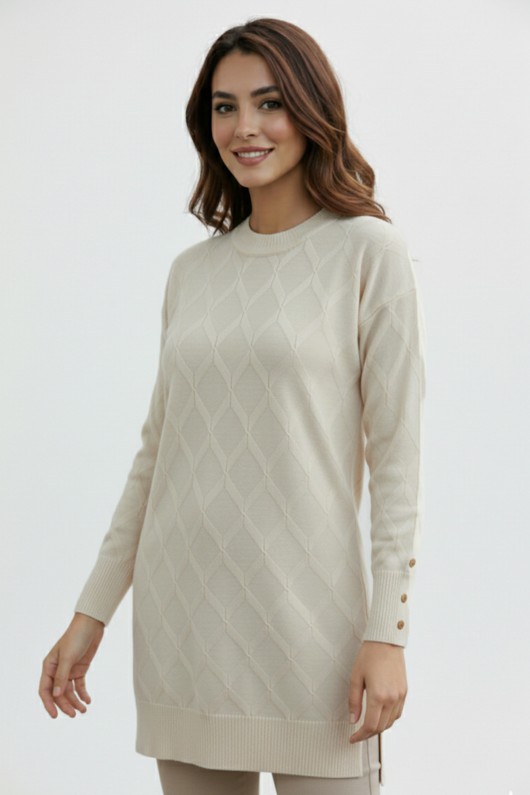 Desenli Tunik N3288 Taş Rengi Desenli Tunik N3288 Taş Rengi