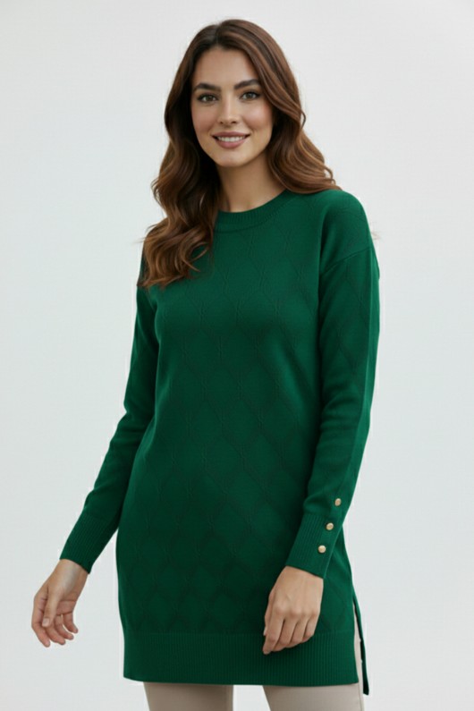 Desenli Tunik N3288 Zümrüt Yeşili