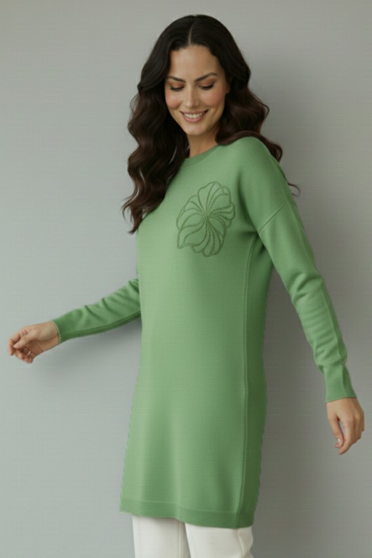 Çiçek Desenli Tunik N3303 Çağla