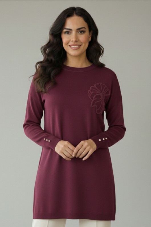 Çiçek Desenli Tunik N3303 Mürdüm