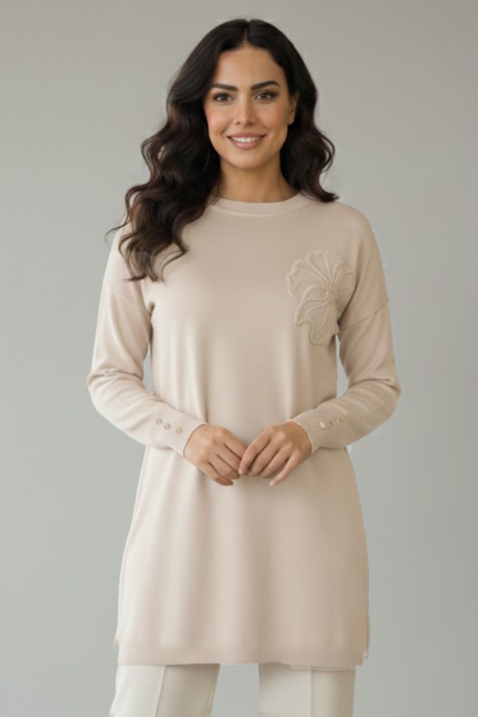 Çiçek Desenli Tunik N3303 Taş Rengi
