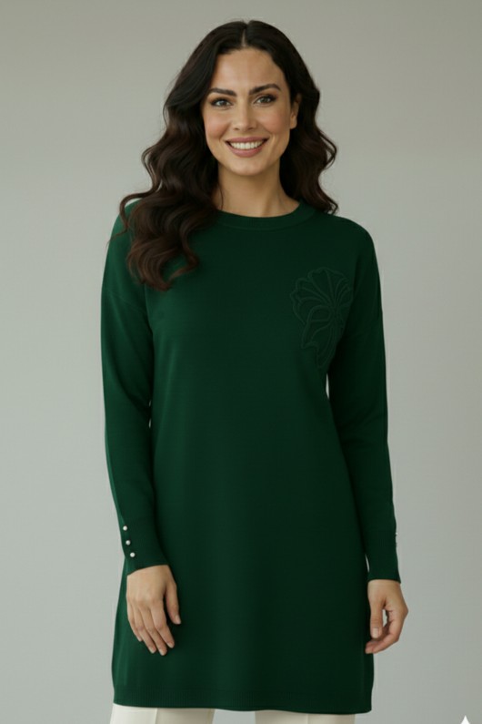 Çiçek Desenli Tunik N3303 Zümrüt Yeşili