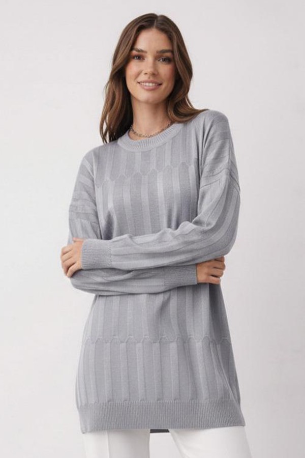 Desenli Tunik N3174 Gri