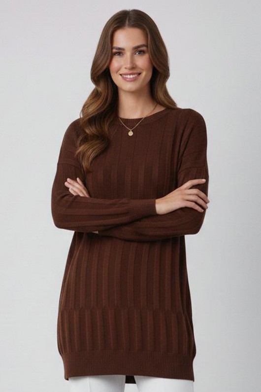 Desenli Tunik N3174 Kahverengi Desenli Tunik N3174 Kahverengi