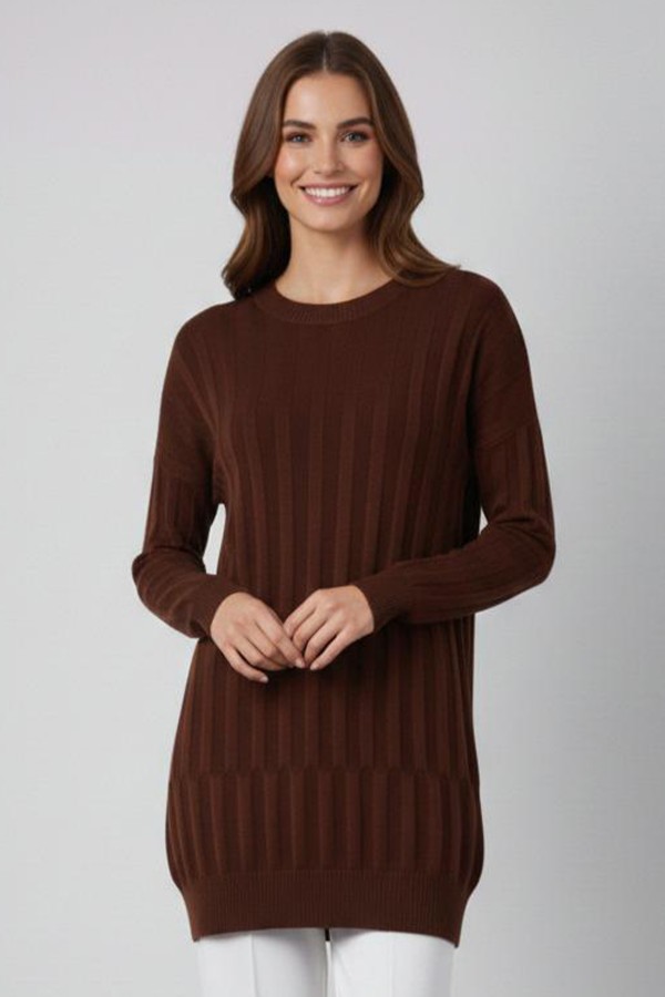 Desenli Tunik N3174 Kahverengi