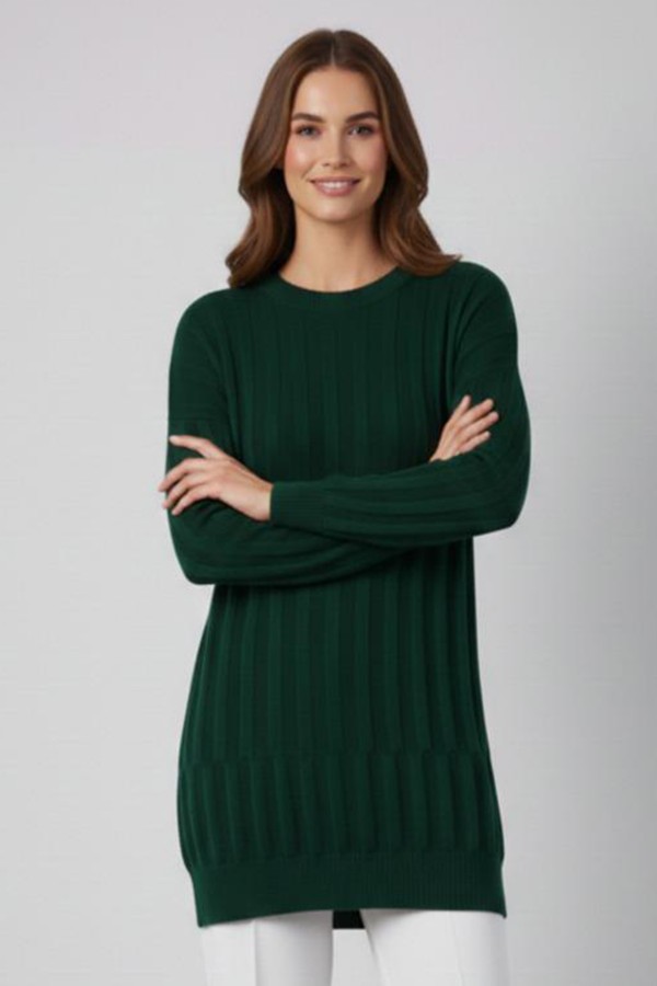 Desenli Tunik N3174 Zümrüt Yeşili