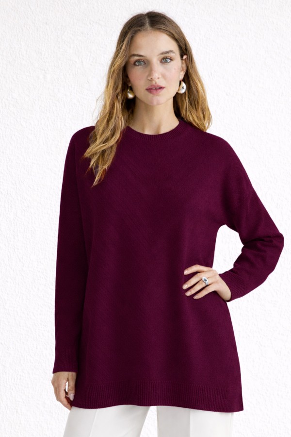 Desenli Tesettür Tunik N3192 Mürdüm