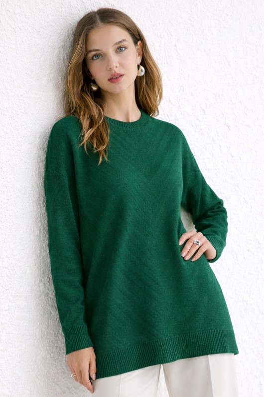 Desenli Tesettür Tunik N3192 Zümrüt Yeşili