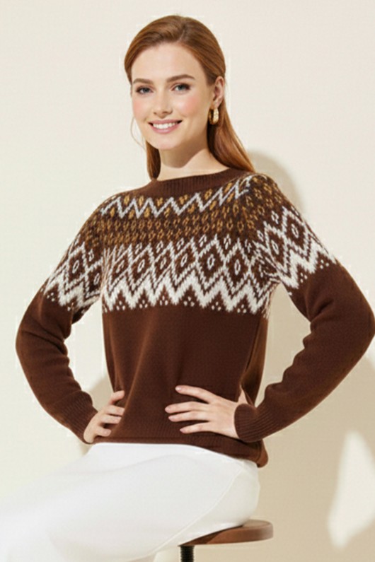 Jakarlı Triko R4509 Kahverengi Jakarlı Triko R4509 Kahverengi