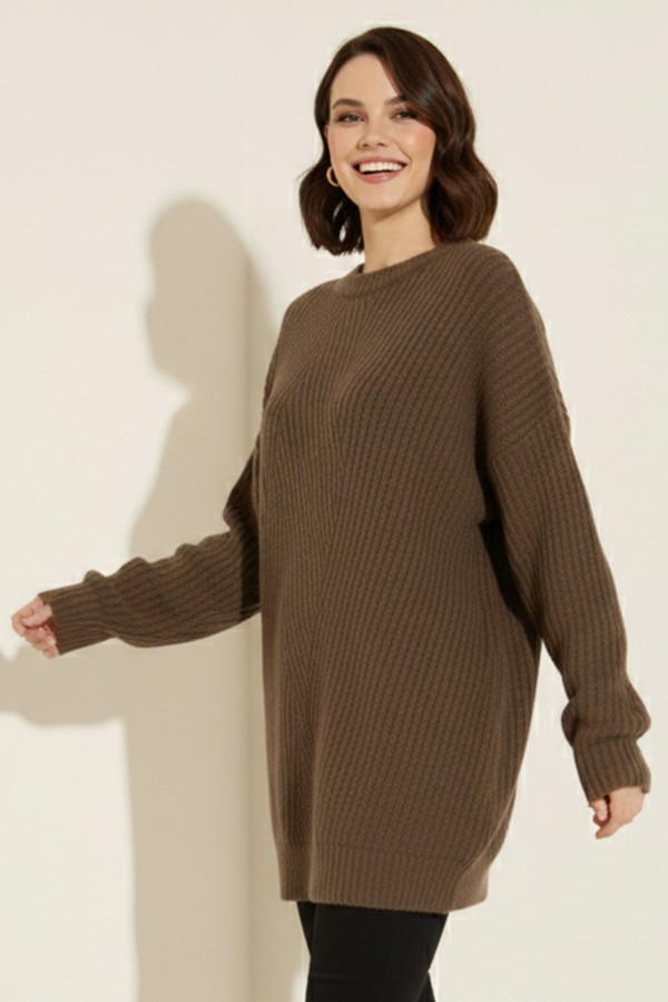Kendinden Desenli Triko Tunik R4444 Vizon