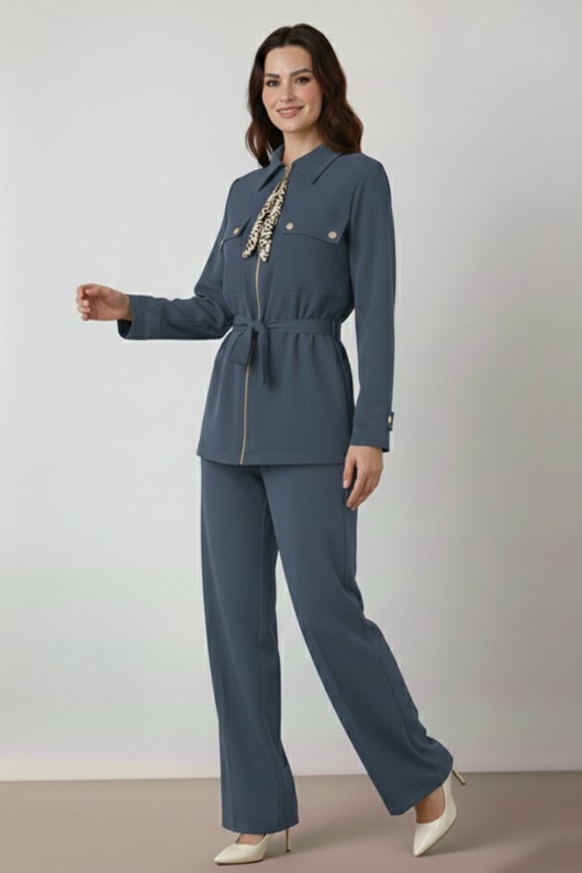 Fularlı İkili Takım N7203 Antrasit