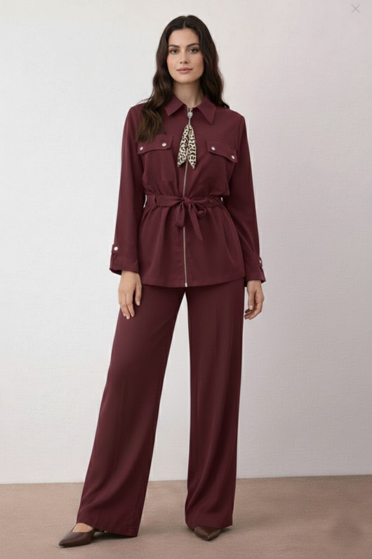 Fularlı İkili Takım N7203 Bordo