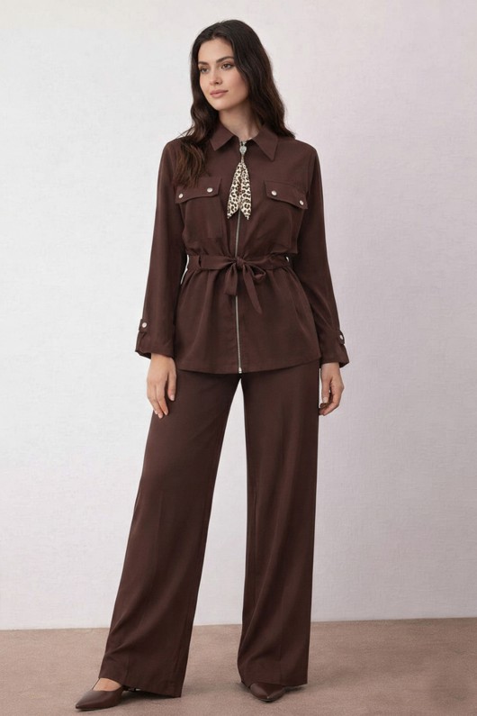 Fularlı İkili Takım N7203 Kahverengi