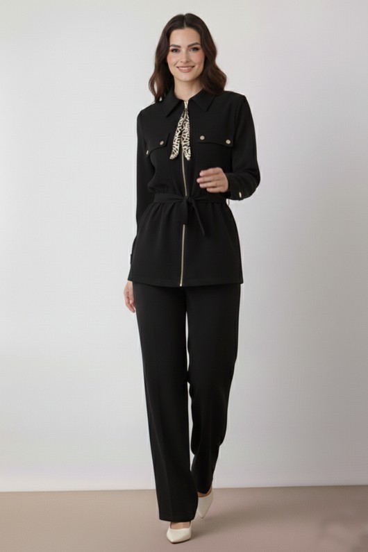 Fularlı İkili Takım N7203 Siyah