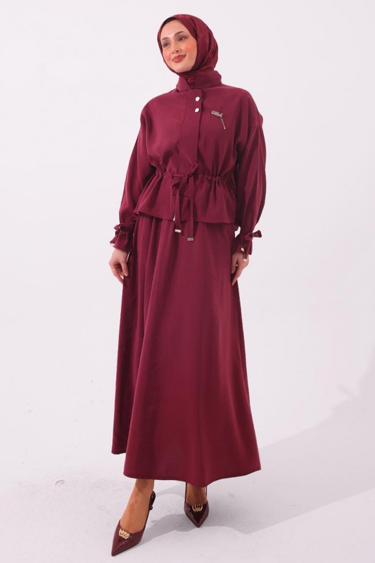 Broşlu İkili Takım N7192 Bordo