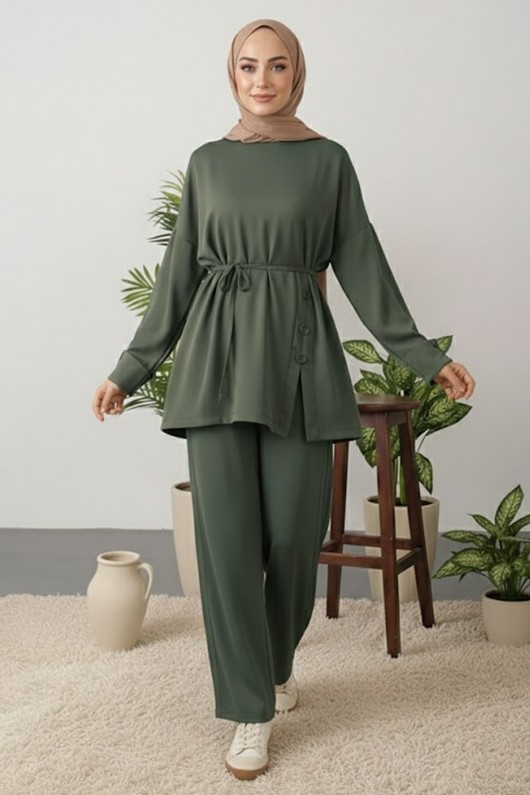 Düğme Detaylı Tunik Takım Z5712 Haki