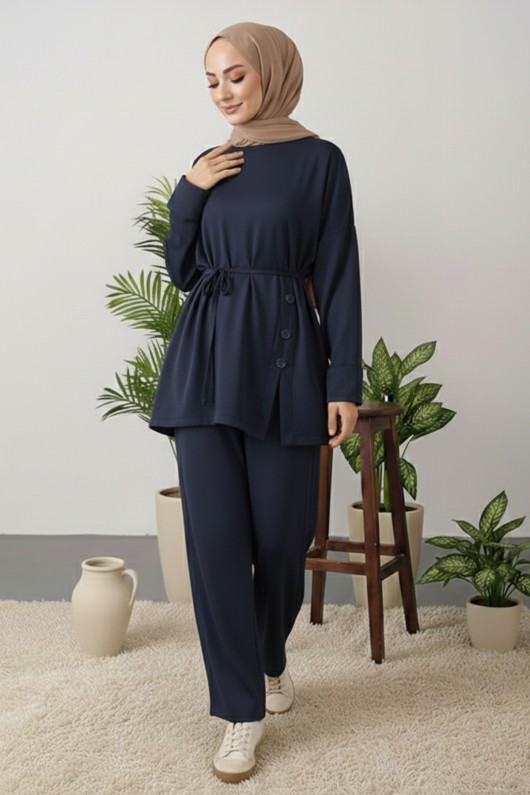 Düğme Detaylı Tunik Takım Z5712 Lacivert