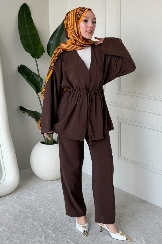 Bağlamalı İkili Takım M3005 Kahverengi Bağlamalı İkili Takım M3005 Kahverengi
