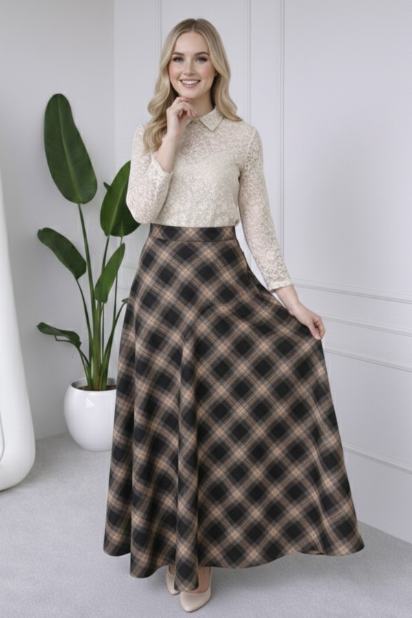 Ekoseli Saten Etek A60627 Siyah