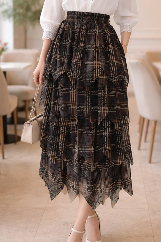 Katlı Flok Etek A60691 Siyah