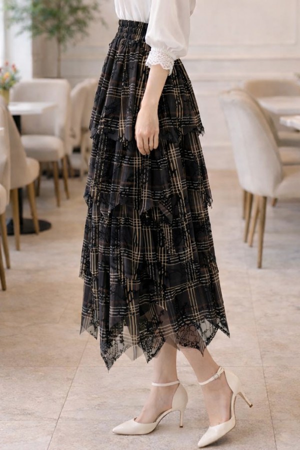 Katlı Flok Etek A60691 Siyah