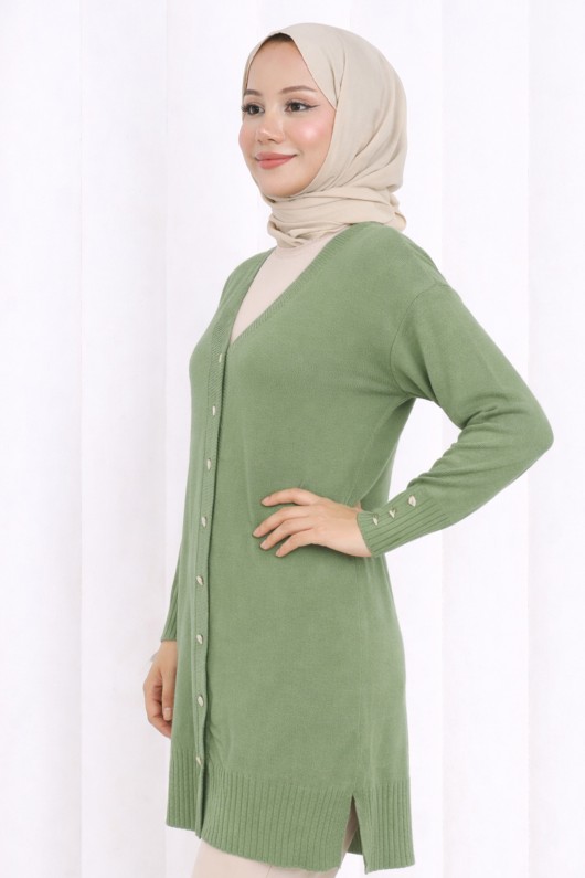 Düğmeli Uzun Merserize Hırka N3176 Çağla Düğmeli Uzun Merserize Hırka N3176 Çağla