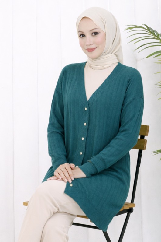 Kendinden Çizgili Uzun Merserize Hırka N3179 Petrol Kendinden Çizgili Uzun Merserize Hırka N3179 Petrol