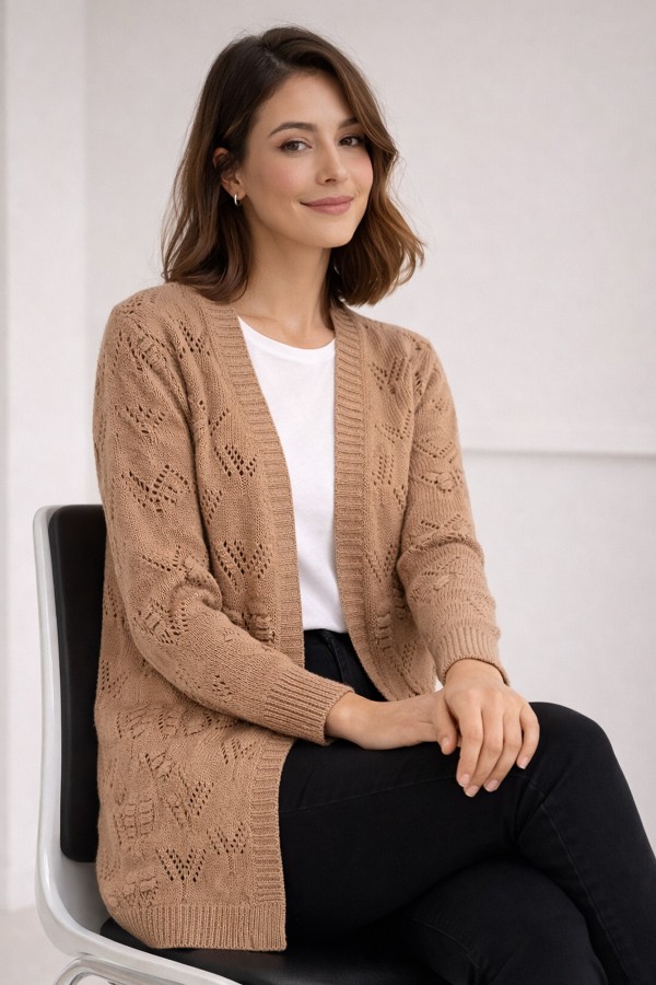 Yazlık Pamuk Hırka R4551 Camel