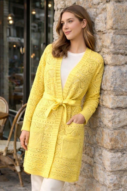 Yazlık Pamuk Hırka R4348 Limon Sarısı