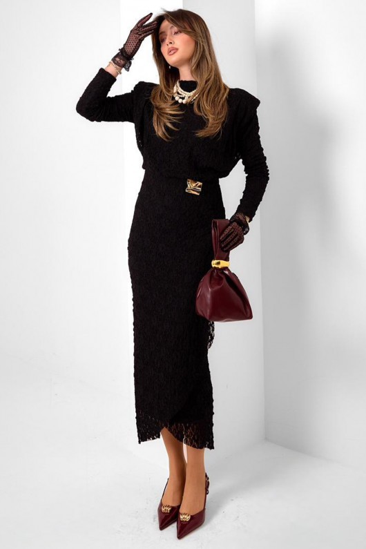 Toka Detaylı Dantelli Elbise N2724 Siyah Toka Detaylı Dantelli Elbise N2724 Siyah