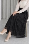 Katlı Dantelli Etek N2685 Siyah