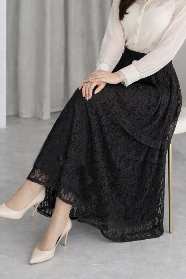 Katlı Dantelli Etek N2685 Siyah