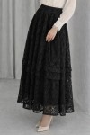 Katlı Dantelli Etek N2685 Siyah