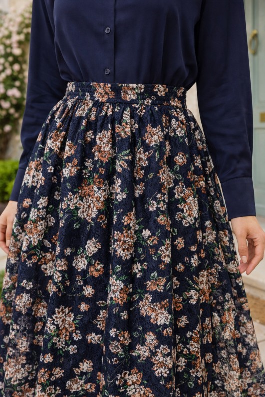 Dantel Baskılı Etek N2694 Lacivert Dantel Baskılı Etek N2694 Lacivert