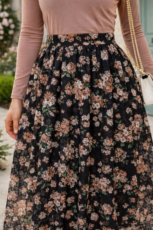 Dantel Baskılı Etek N2694 Siyah Dantel Baskılı Etek N2694 Siyah