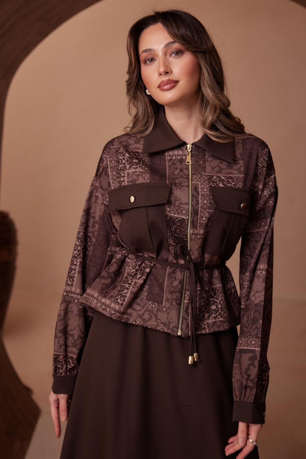 Desenli Ceket Takım N2713 Kahverengi