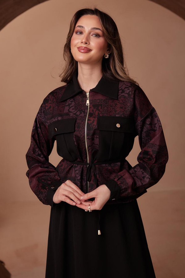 Desenli Ceket Takım N2713 Mürdüm