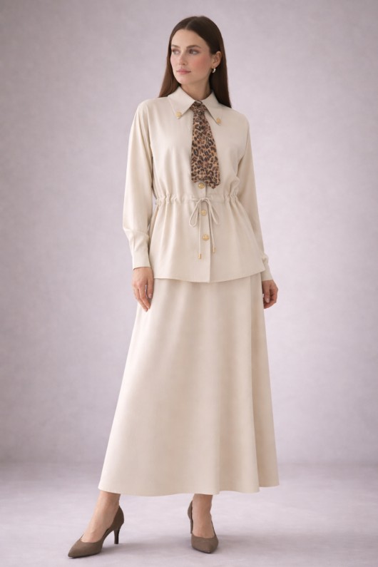 Fularlı İkili Takım N7193 Bej