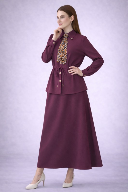 Fularlı İkili Takım N7193 Bordo