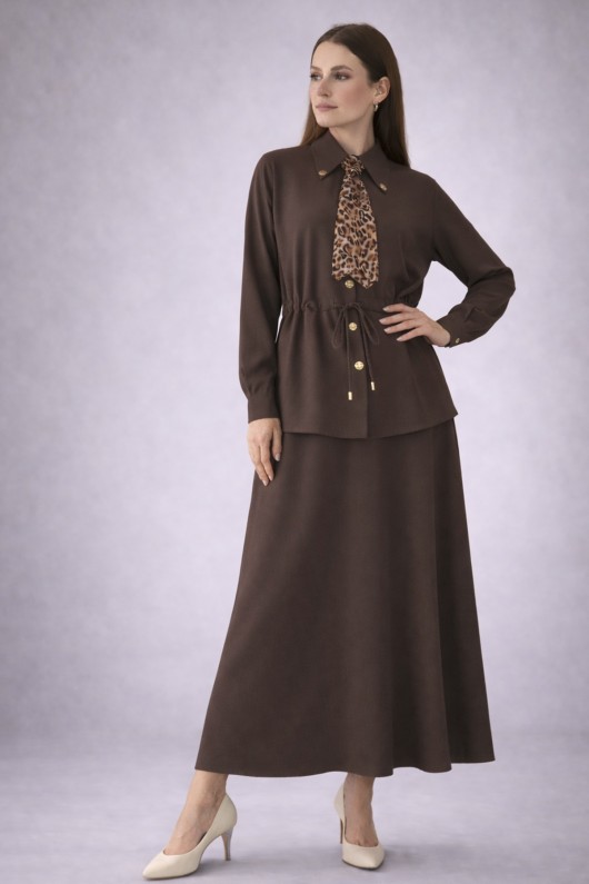 Fularlı İkili Takım N7193 Kahverengi