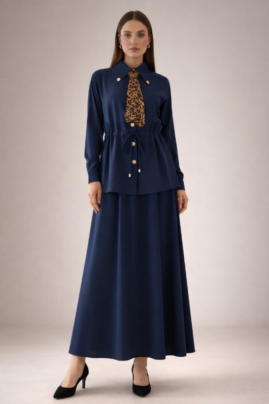 Fularlı İkili Takım N7193 Lacivert