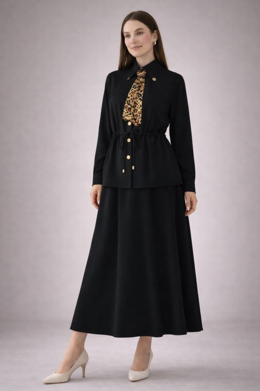 Fularlı İkili Takım N7193 Siyah