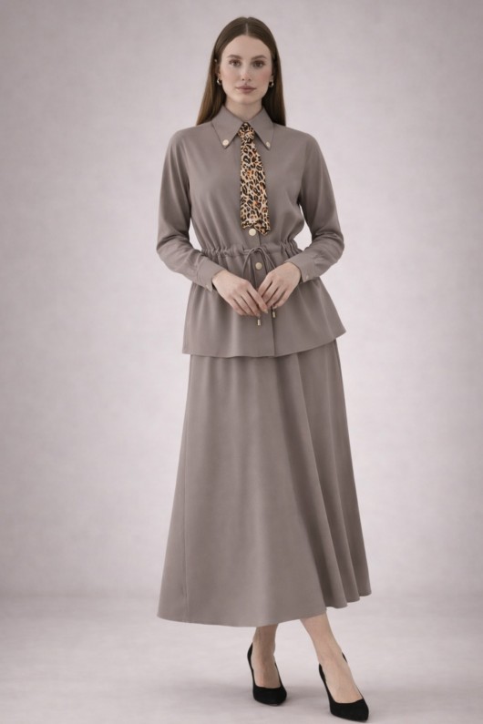 Fularlı İkili Takım N7193 Vizon